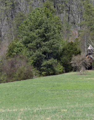 The Cutter Gap Schoolhouse and field in Townsend, TN