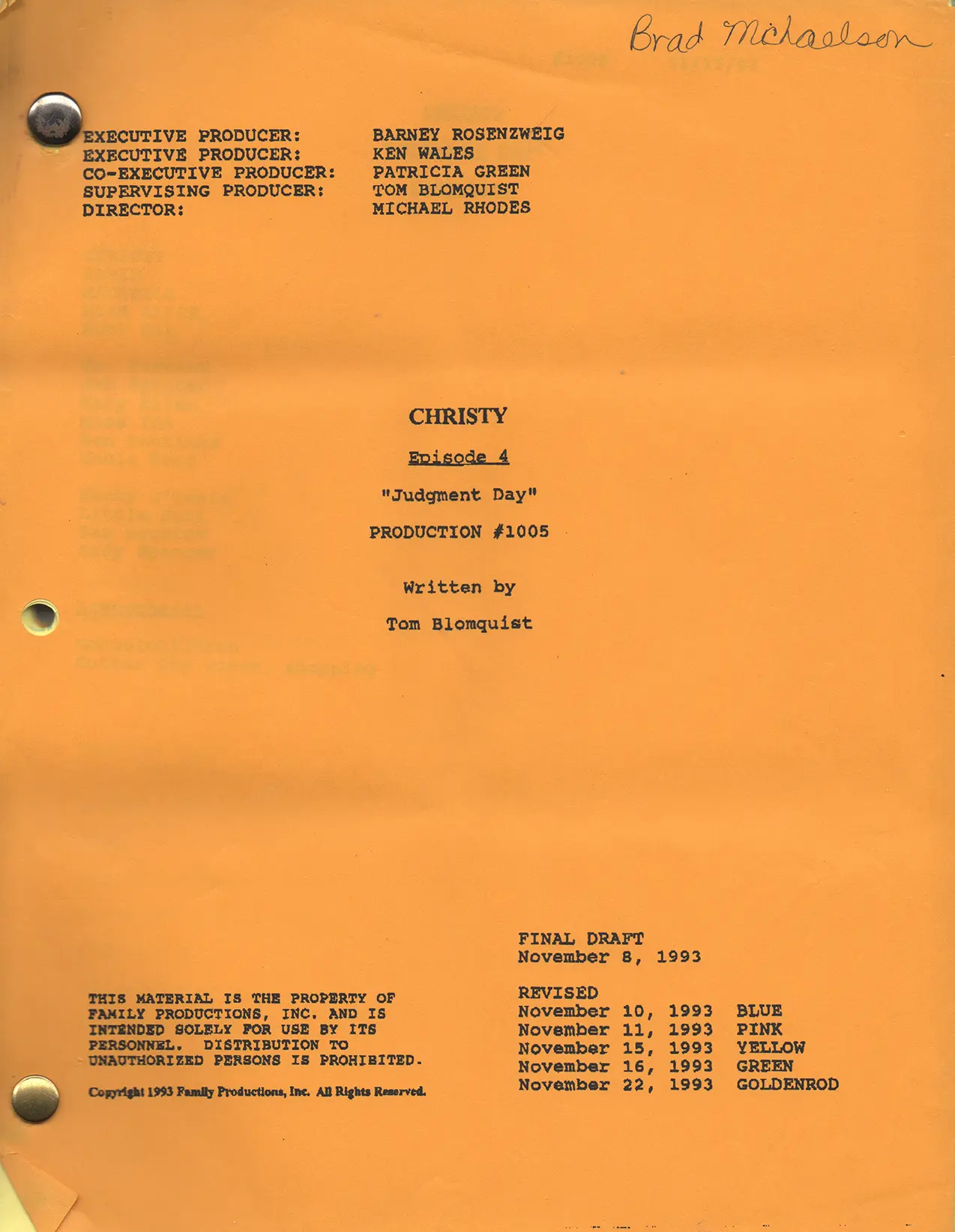 Judgment Day script cover page